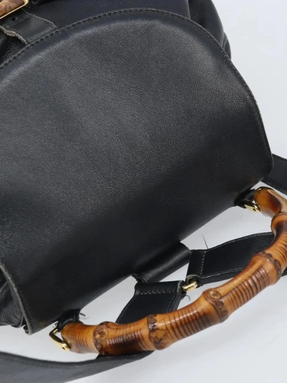 GUCCI Bamboo Backpack Leather Black Gold 003 2058 0016 Auth gh2009